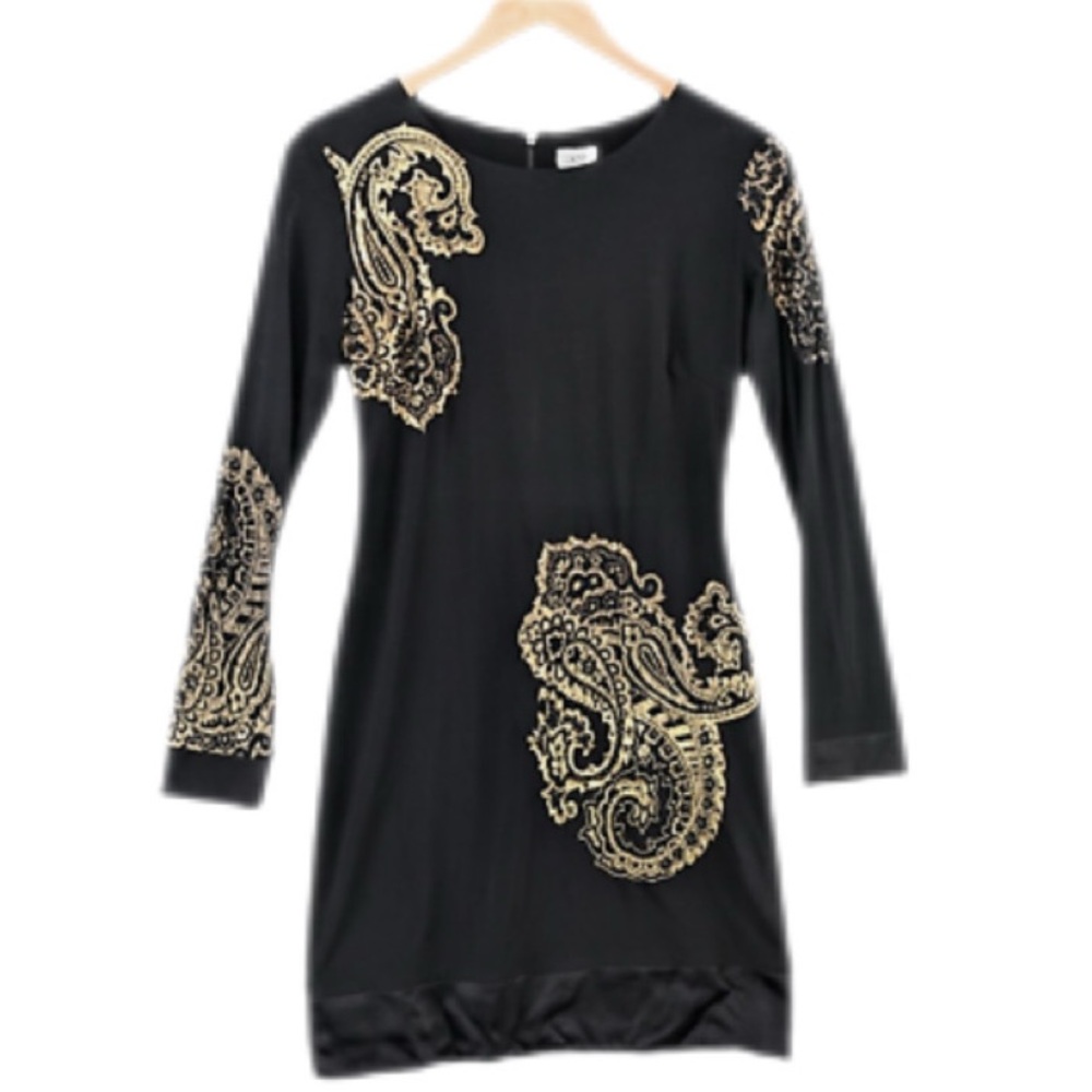 Vintage Cache Women's Metallic Gold Paisley Cocktail Dress Size 8